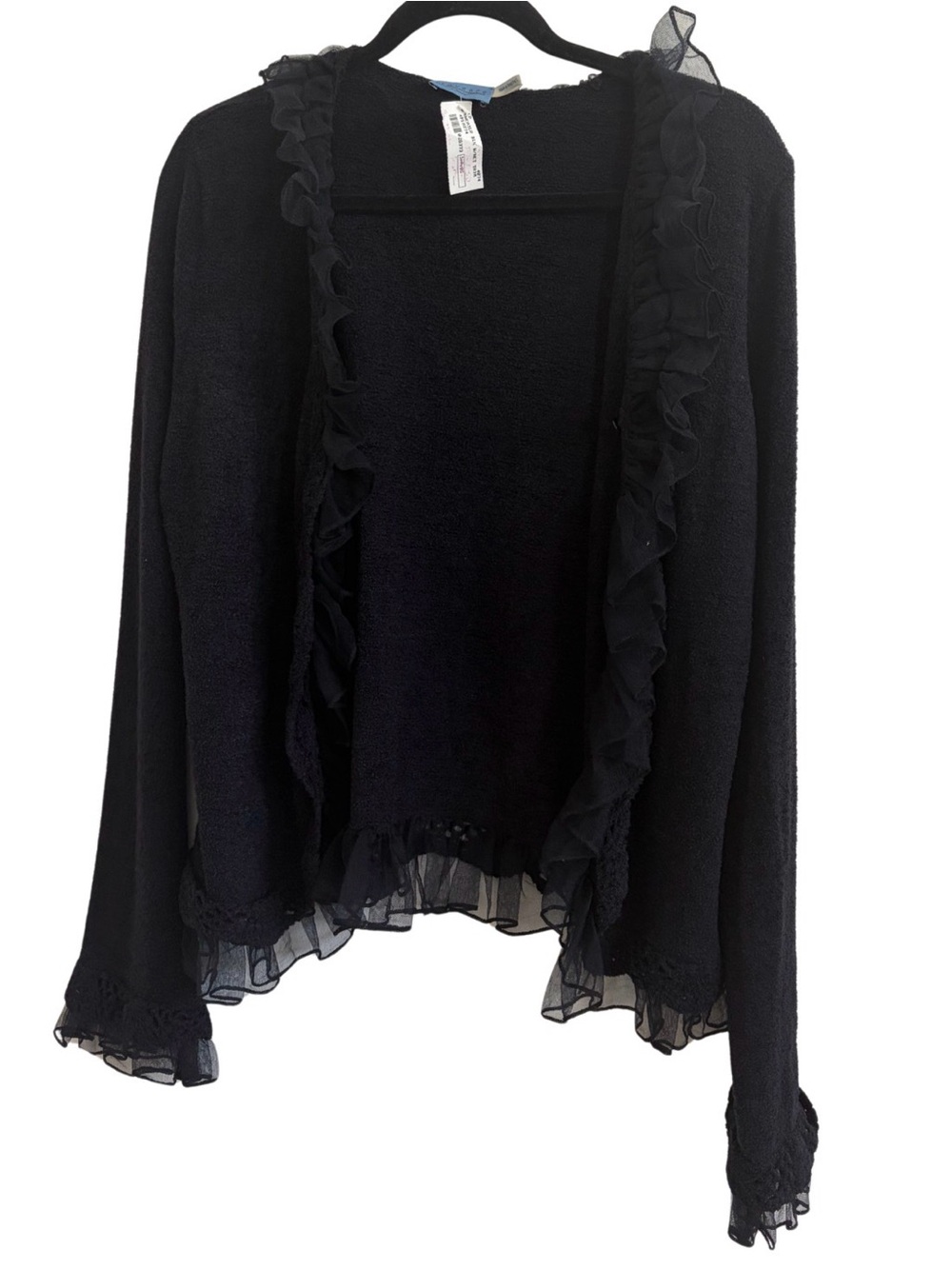 Ruffled Open-Front Black Women's Sweater Cardigan